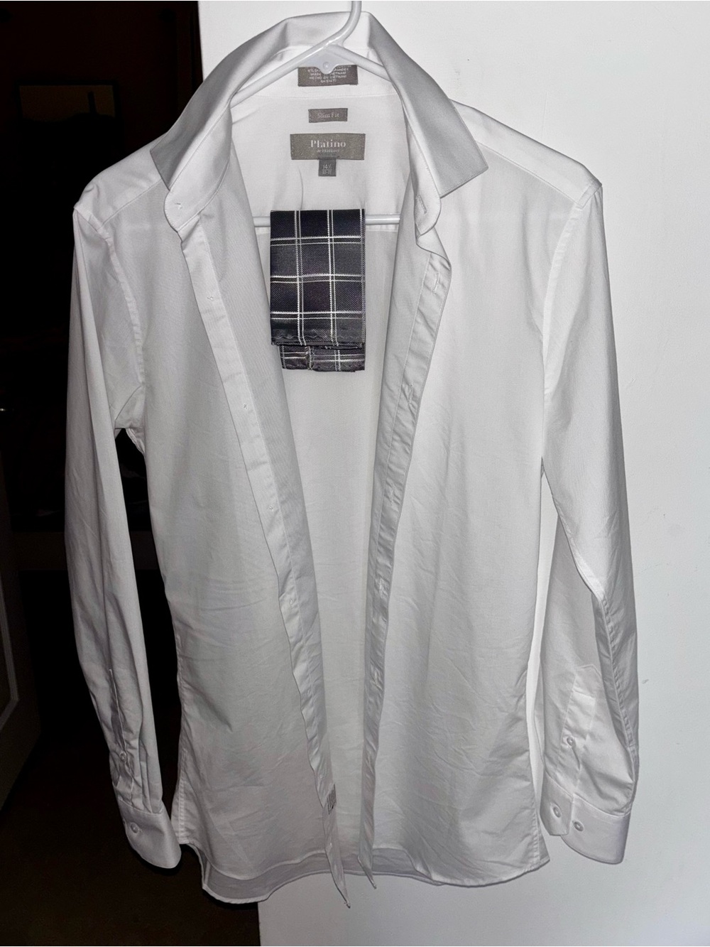 White Men's Dress Shirt - Classic Long Sleeve Slim fit size 14 1/2 32-33